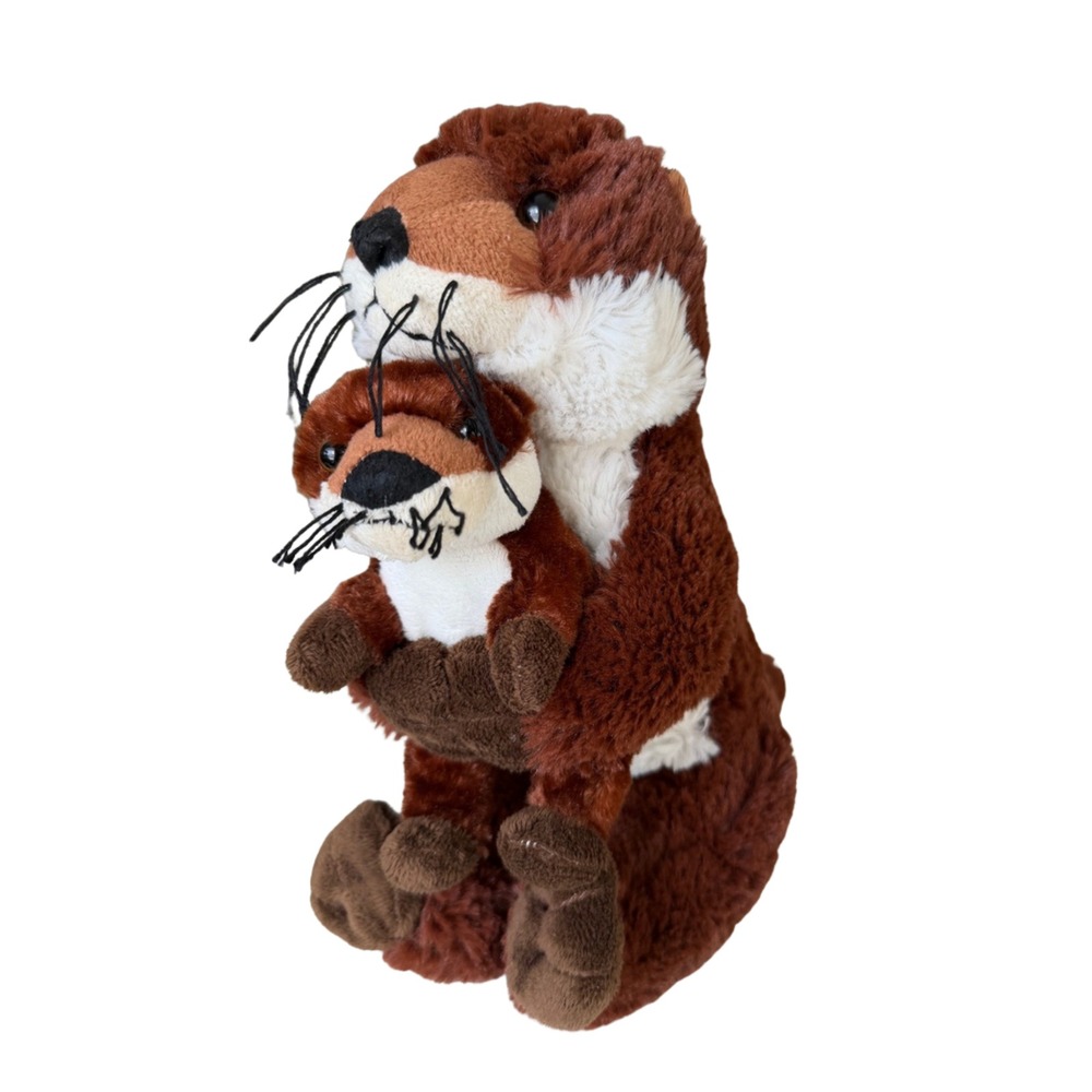 Mother and Baby Otter Plush Stuffed Animal Brown White Rinco 2010
